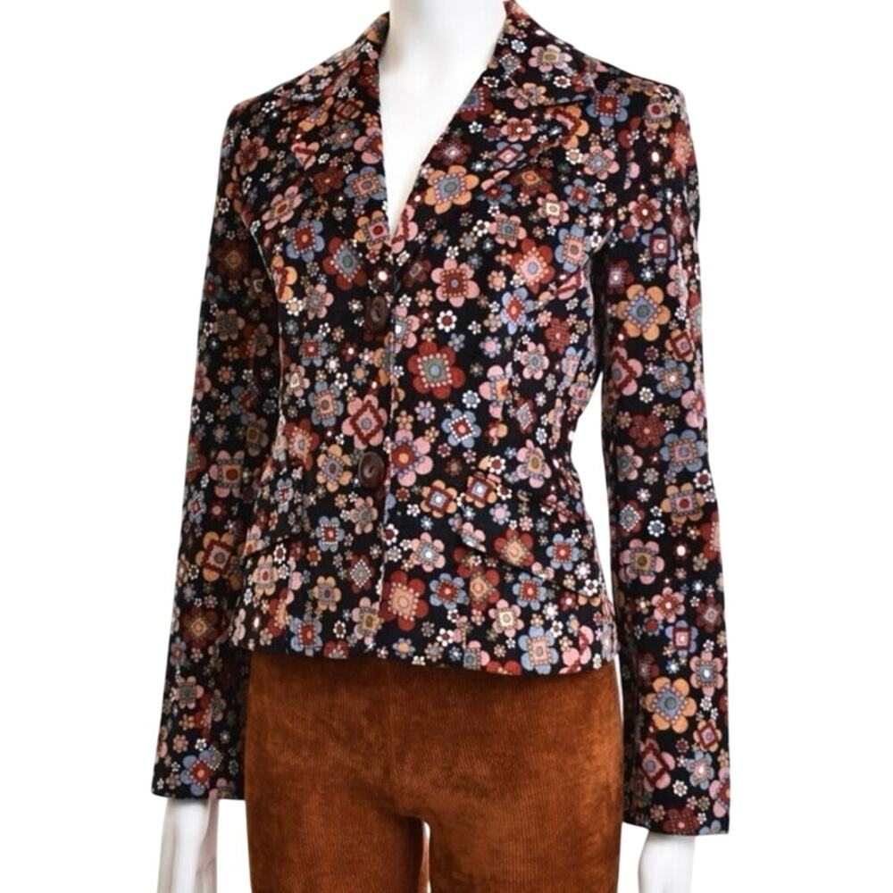 Dolce & Gabbana Vintage Floral Velvet Blazer Jacket Corduroy Jacket Sz 32/46